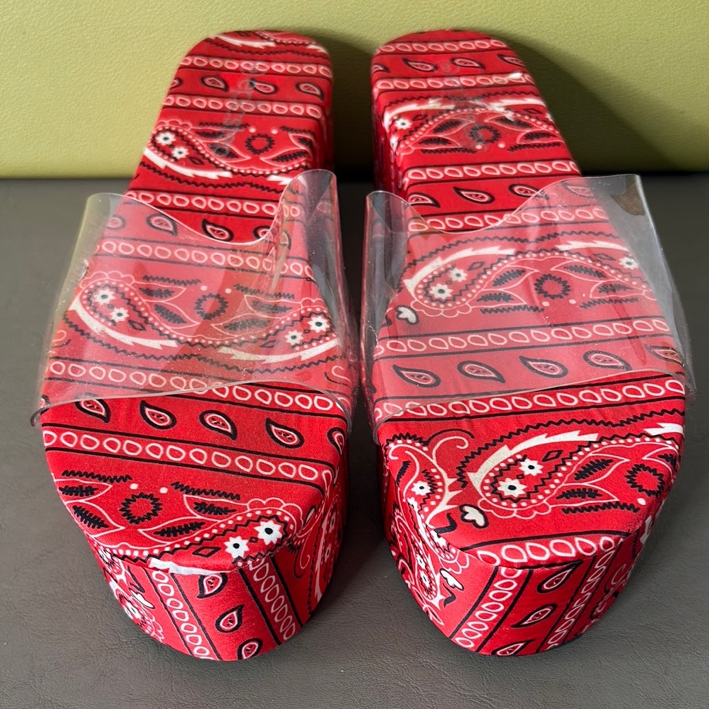 Red Paisley Platform Sandals